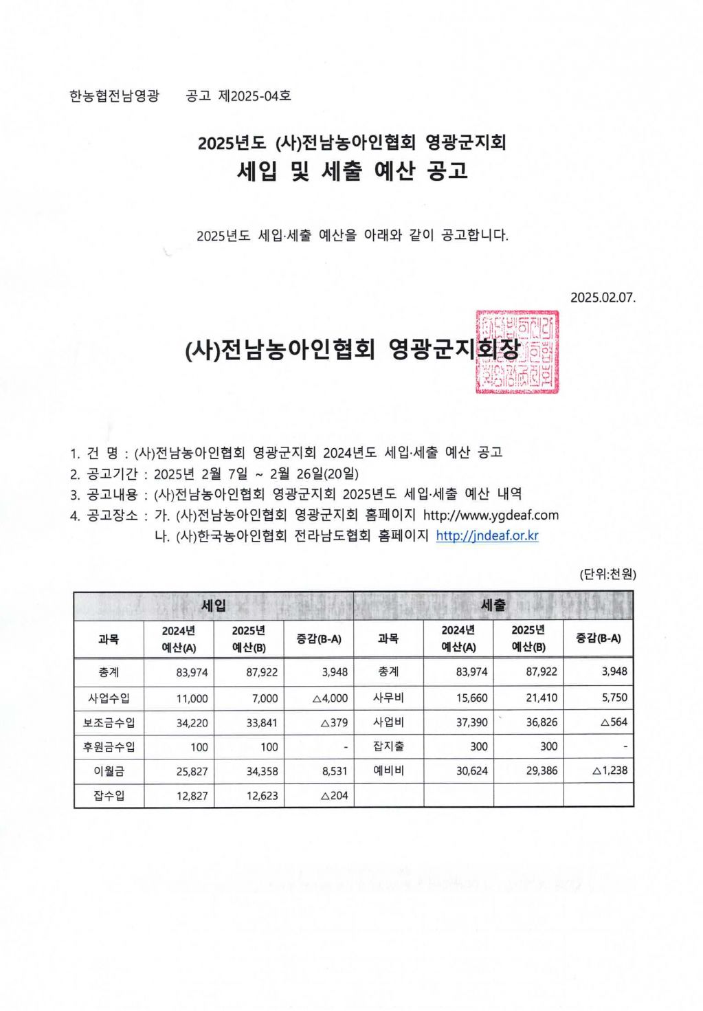25년도 세입 및 세출 예산공고(영광군지회).jpg